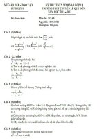 ĐỀ & ĐÁP ÁN MÔN TOÁN THI VÀO LỚP 10 THPT CHUYÊN - TỈNH BÌNH ĐỊNH(2011 - 2012)