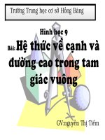 Một số hệ thức về cạnh và đường cao trong tam giác vuông,