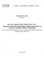 TIÊU CHUẨN QUỐC GIA TCVN 8726 : 2012 ĐẤT XÂY DỰNG CÔNG TRÌNH THỦY LỢI -  PHƯƠNG PHÁP XÁC ĐỊNH HÀM LƯỢNG CHẤT HỮU CƠ CỦA ĐẤT TRONG PHÒNG THÍ NGHIỆM