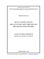 Quản lý nguồn vốn ứng cho các tổ chức phát triển quỹ đất trên địa bàn tỉnh Vĩnh Phúc