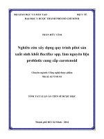 nghiên cứu xây dựng qui trình pilot sản xuất sinh khối bacillus spp. làm nguyên liệu probiotic cung cấp carotenoid