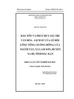 Bảo tồn và phát huy giá trị văn hoá, lịch sử của lễ hội Lồng Tồng (Xuống đồng) của người Tày, Xã Lam Sơn, Huyện Na Rì, Tỉnh Bắc Kạn