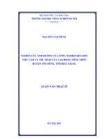 nghiên cứu ảnh hưởng của công nghiệp hóa đến việc làm và thu nhập của lao động nông thôn huyện yên dũng, tỉnh bắc giang