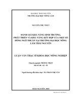 ĐÁNH GIÁ KHẢ NĂNG SINH TRƯỞNG, PHÁT TRIỂN VÀ KHẢ NĂNG KẾT HỢP CỦA MỘT SỐ DÒNG NGÔ THUẦN TẠI TRƯỜNG ĐẠI HỌC NÔNG LÂM THÁI NGUYÊN