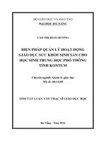 biện pháp quản lý hoạt động giáo dục sức khỏe sinh sản cho học sinh trung học phổ thông tỉnh kontum