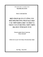biện pháp quản lý công tác đổi mới phương pháp dạy học các môn khoa học xã hội và nhân văn ở trường thpt trên địa bàn tỉnh kon tum