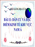 bài giảng địa lý 8 bài 11 dân cư và đặc điểm kinh tế khu vực nam á