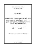 nghiên cứu ứng dụng luật kết hợp trong khai phá dữ liệu phục vụ quản lý vật tư, thiết bị trường trung học phổ thông