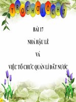 Ô CHỮ BÀI NHÀ HẬU LÊ VÀ VIỆC TỔ CHỨC QUẢN LÍ ĐẤTNƯỚC