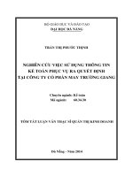 nghiên cứu việc sử dụng thông tin kế toán phục vụ ra quyết định tại công ty cổ phần may trường giang