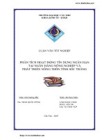 phân tích thực trạng hoạt động tín dụng ngắn hạn tại ngân hàng nông nghiệp và phát triển nông thôn sóc trăng