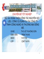 bài số 2 hoàn thiện công tác nguyên vật liệu, công cụ dụng cụ tại công ty tnhh công nghệ và thương mại sông mã
