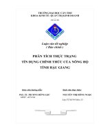 phân tích thực trạng tín dụng chính thức của nông hộ tỉnh hậu giang