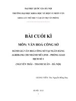 Đánh giá văn hóa công sở tại  ngân hàng AGRIBANK chi nhánh mê linh  –  phòng giao dịch số 1 (nguyễn trãi –  thanh xuân  –  hà nội)
