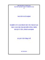 Nghiên cứu giải pháp chủ yếu nhằm tạo việc làm cho thanh niên nông thôn huyện Ý Yên tỉnh Nam Định