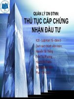 QUẢN LÝ DOANH NGHIỆP ĐẦU TƯ NƯỚC NGOÀI: THỦ TỤC CẤP CHỨNG NHẬN ĐẦU TƯ