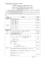 Hướng dẫn chấm đề kiểm tra HKI môn Toán 9 NH 2011-2012 (Sở GDĐT Tây Ninh)