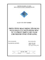 phân tích hoạt động tín dụng ngắn hạn tại ngân hàng bidv việt nam chi nhánh vĩnh long