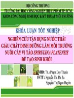 NGHIÊN cứu tận DỤNG nước THẢI  GIÀU CHẤT DINH DƯỠNG làm môi TRƯỜNG NUÔI cấy VI tảo SPIRULINA PLATENSIS để tạo SINH KHỐI