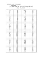 Đáp án đề kiểm tra HK1 Hóa 10 (dùng cho HS các trường thử sức)