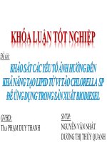 KHẢO SÁT CÁC YẾU TỐ ẢNH HƯỞNG ĐẾN KHẢ NĂNG TẠO LIPID TỪ VI TẢO CHLORELLA SP ĐỂ ỨNG DỤNG TRONG SẢN XUẤT BIODIESE