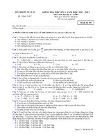 Đáp án Đề thi học kì 1 môn sinh học 2011-2012