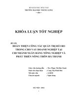 hoàn thiện công tác quản trị rủi ro trong cho vay doanh nghiệp tại chi nhánh ngân hàng nông nghiệp và phát triển nông thôn hà thành