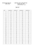 Đáp án đề thi Sinh 12 hki 1