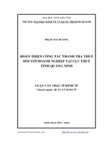 Hoàn thiện công tác thanh tra thuế đối với doanh nghiệp tại Cục thuế tỉnh Quảng Ninh