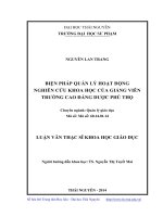 Biện pháp quản lý hoạt động nghiên cứu khoa học của giảng viên trường cao đẳng dược Phú Thọ