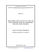 Hoàn thiện công tác quản lý thu, chi ngân sách nhà nước của thành phố Vĩnh Yên, tỉnh Vĩnh Phúc