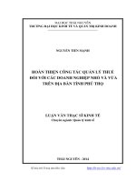 Hoàn thiện công tác quản lý thuế đối với các doanh nghiệp nhỏ và vừa trên địa bàn tỉnh Phú Thọ