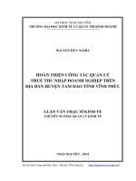 Hoàn thiện công tác quản lý thuế thu nhập doanh nghiệp trên địa bàn huyện Tam Đảo, tỉnh Vĩnh Phúc