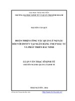 Hoàn thiện công tác quản lý nợ xấu đối với doanh nghiệp nhỏ và vừa tại Ngân hành Thương mại Cổ phần Đầu tư và Phát triển Bắc Ninh