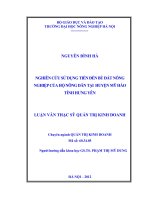 Nghiên cứu sử dụng tiền đền bù đất nông nghiệp của hộ nông dân tại huyện mỹ hào tỉnh hưng yên