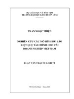 Nguyên cứu các mô hình dự báo kiệt quệ tài chính và phá sản cho các doanh nghiệp Việt Nam