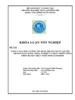 nâng cao chất lượng tín dụng hộ sản xuất tại chi nhánh ngân hàng nông nghiệp và phát triển nông thôn huyện trực ninh