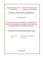 nghiên cứu đánh giá tính dễ bị tổn thương do biến đổi khí hậu đối với sản xuất nông nghiệp. áp dụng thí điểm cho một số tỉnh vùng đồng bằng sông hồng