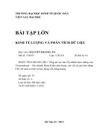 BÀI TẬP LỚN KINH TẾ LƯỢNG VÀ PHÂN TÍCH DỮ LIỆU PHÂN TÍCH BỘ SỐ LIỆU: Tổng dư nợ của Chi nhánh theo tháng của Vietcombank – Chi nhánh Hoàn Kiếm phụ thuộc vào chỉ số giá tiêu dùng CPI, lãi suất cơ bản và huy động vốn hàng tháng