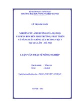 Nghiên cứu ảnh hưởng của mật độ và phân bón đến sinh trưởng, phát triển và năng suất giống lúa hương việt 3 tại gia lâm, hà nội