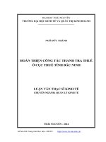 Hoàn thiện công tác thanh tra thuế ở cục thuế tỉnh Bắc Ninh