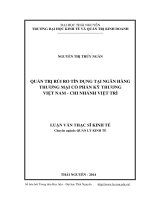 Quản trị rủi ro tín dụng tại Ngân hàng thương mại cổ phần kỹ thương Việt Nam chi nhánh Việt Trì
