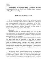 Determining the effects of using VOA news to teach speaking skills for the third   year english major students at Hong Duc university