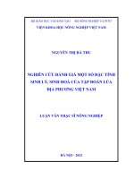 Nghiên cứu đánh giá một số đặc tính sinh lý, sinh hoá của tập đoàn lúa địa phương việt nam
