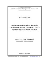 Hoàn thiện công tác kiểm soát chi NSNN về đầu tư xây dựng cơ bản tại Kho bạc nhà nước Sóc Sơn