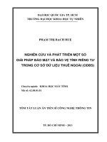 NGHIÊN CỨU VÀ PHÁT TRIỂN MỘT SỐ  GIẢI PHÁP BẢO MẬT VÀ BẢO VỆ TÍNH RIÊNG TƯ TRONG CƠ SỞ DỮ LIỆU THUÊ NGOÀI