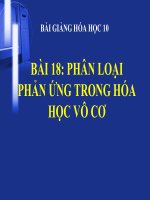 bài giảng hóa học 10 bài 18 phân loại phản ứng trong hóa học vô cơ