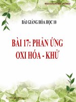 bài giảng hóa học 10 bài 17 phản ứng oxi hóa - khử