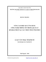 Nâng cao hiệu quả ứng dụng công nghệ thông tin trong quản lý kê khai thuế tại chi cục thuế tỉnh Vĩnh Phúc
