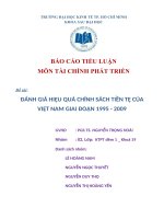 BÁO CÁO TIỂU LUẬN MÔN TÀI CHÍNH PHÁT TRIỂN ĐÁNH GIÁ HIỆU QUẢ CHÍNH SÁCH TIỀN TỆ CỦA VIỆT NAM GIAI ĐOẠN 1995  2009